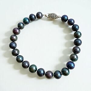 Freshwater Peacock Pearl Bracelet Hand Knotted Size 6 3/4 925 Sterling Clasp 7mm